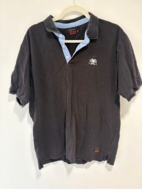 Evisu Black Polo with Light Blue Placket